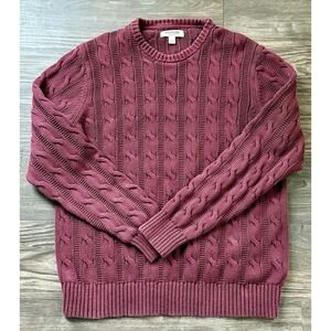 Grandpa Sweater Nordic Chunky Knit Size L Burgundy Cottagecore Grandma Cotton